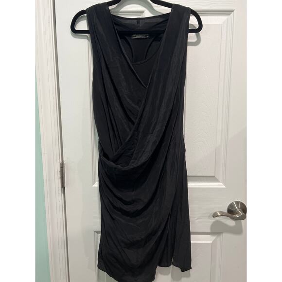 AllSaints Spitalfields Draped Silk Black Dress Size 10 - Picture 1 of 7